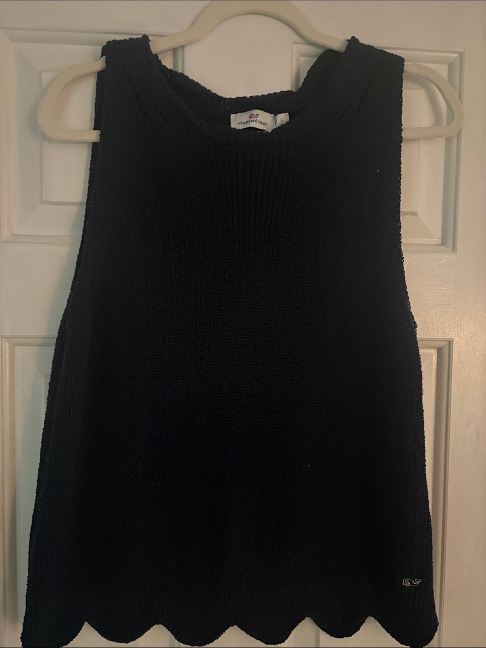 Vineyard Vines Navy Sleeveless Scallop Hem Knit Top